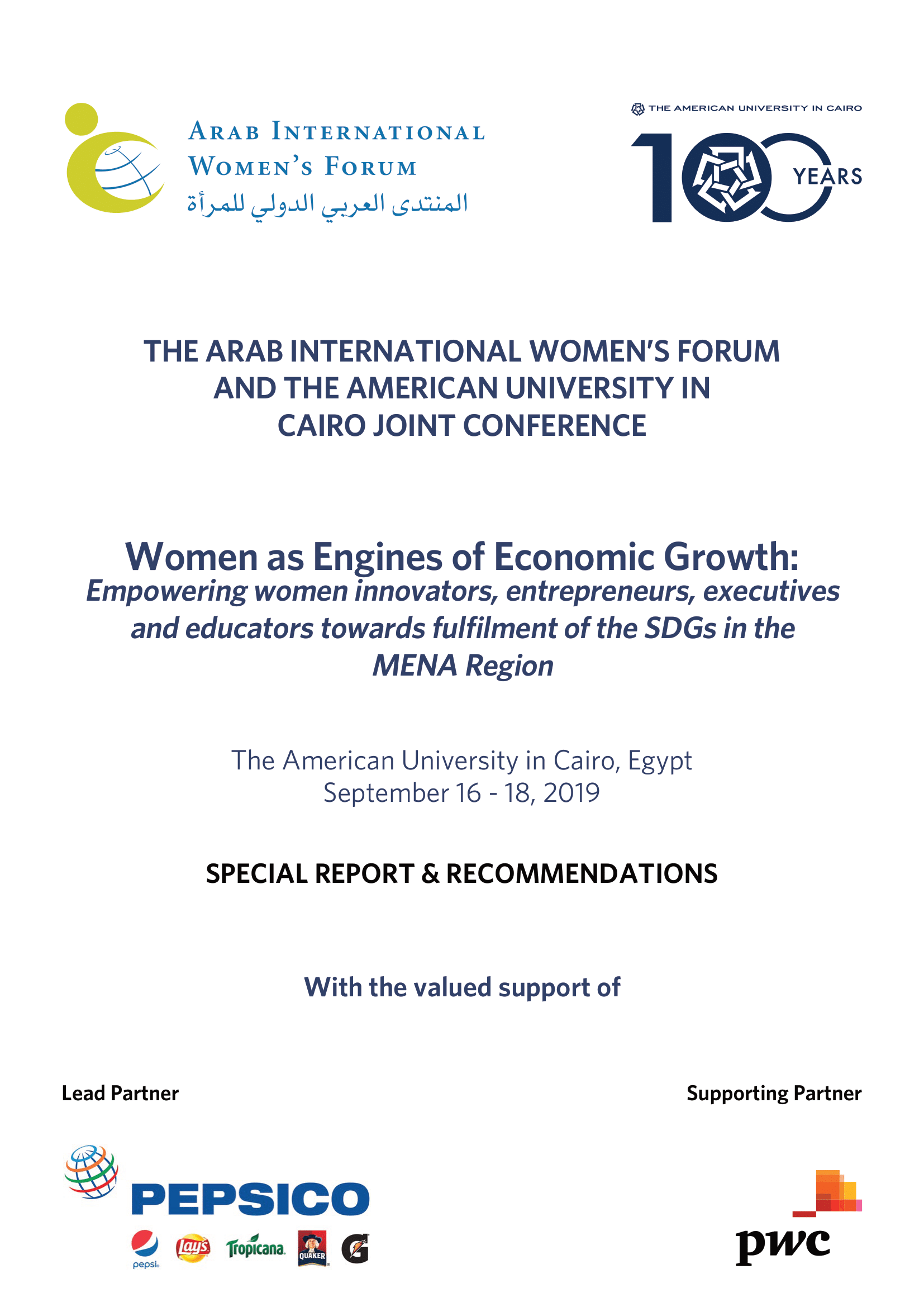 Women as Engines of Economic Growth Special Report & Recommendations (Cairo, September 2019)